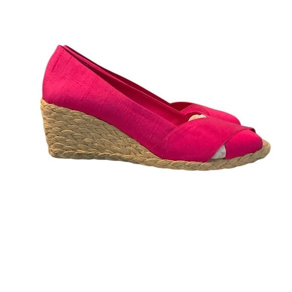 PINK FABRIC PEEP TOE WEDGE BY LAUREN RALPH LAUREN, Sz 9.5B - Picture 3 of 8